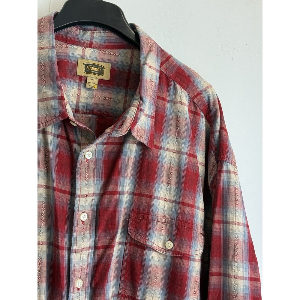 Foundry Supply Co Shirt Mens 5XL Red Plaid Button-Up Long Sleeve Pockets Cotton
